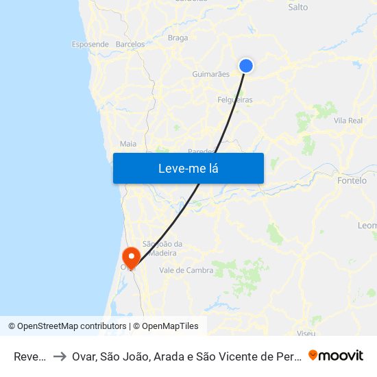 Revelhe to Ovar, São João, Arada e São Vicente de Pereira Jusã map