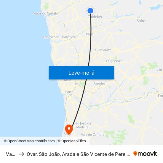 Vade to Ovar, São João, Arada e São Vicente de Pereira Jusã map