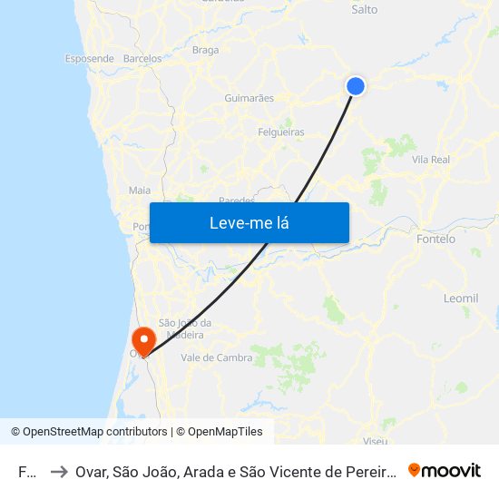 Faia to Ovar, São João, Arada e São Vicente de Pereira Jusã map