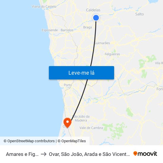 Amares e Figueiredo to Ovar, São João, Arada e São Vicente de Pereira Jusã map