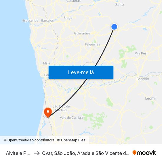 Alvite e Passos to Ovar, São João, Arada e São Vicente de Pereira Jusã map