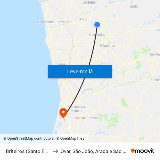 Briteiros (Santo Estêvão) e Donim to Ovar, São João, Arada e São Vicente de Pereira Jusã map