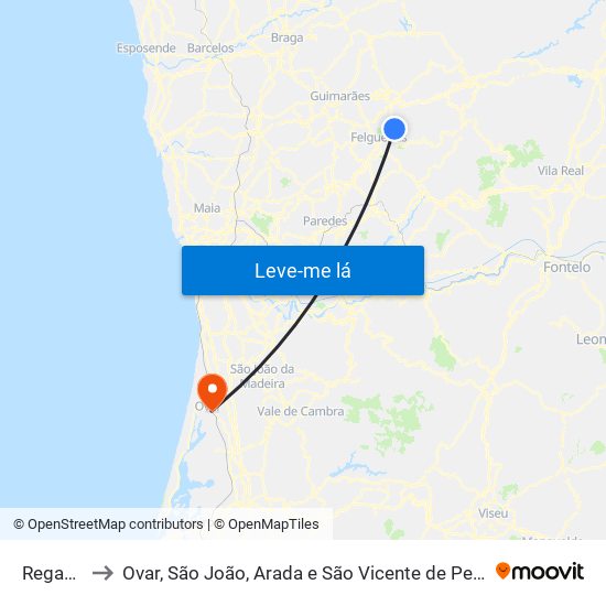 Regadas to Ovar, São João, Arada e São Vicente de Pereira Jusã map