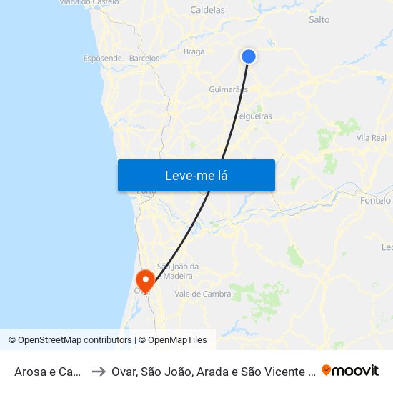 Arosa e Castelões to Ovar, São João, Arada e São Vicente de Pereira Jusã map