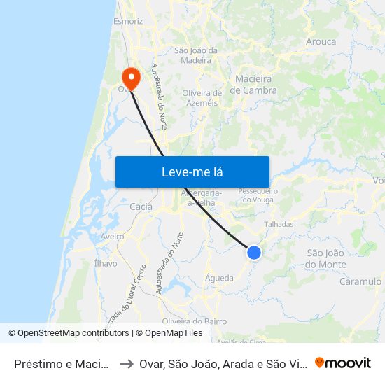 Préstimo e Macieira de Alcoba to Ovar, São João, Arada e São Vicente de Pereira Jusã map