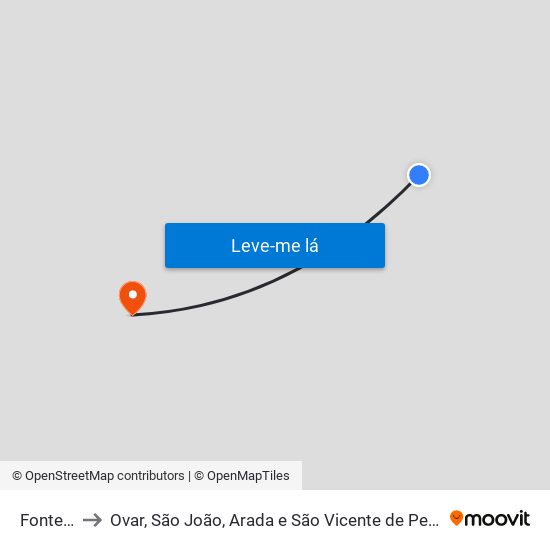 Fontelas to Ovar, São João, Arada e São Vicente de Pereira Jusã map