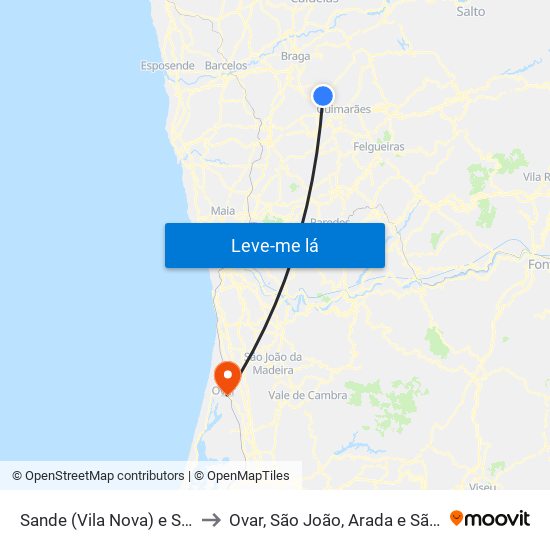 Sande (Vila Nova) e Sande (São Clemente) to Ovar, São João, Arada e São Vicente de Pereira Jusã map