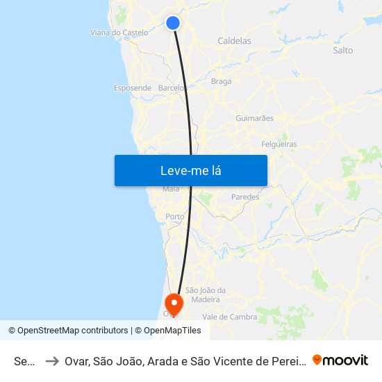 Seara to Ovar, São João, Arada e São Vicente de Pereira Jusã map