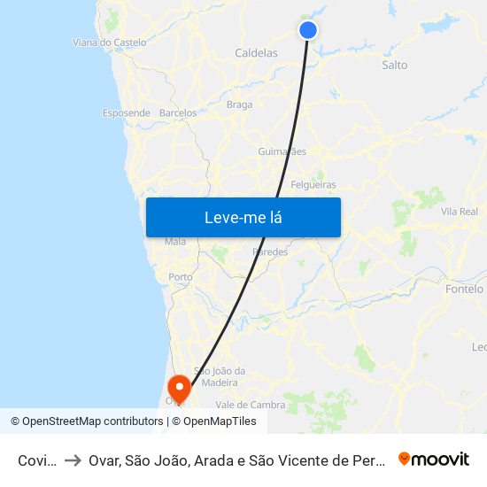 Covide to Ovar, São João, Arada e São Vicente de Pereira Jusã map