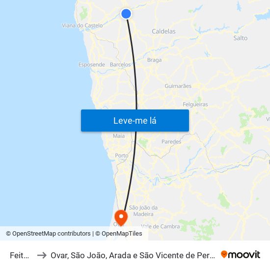 Feitosa to Ovar, São João, Arada e São Vicente de Pereira Jusã map