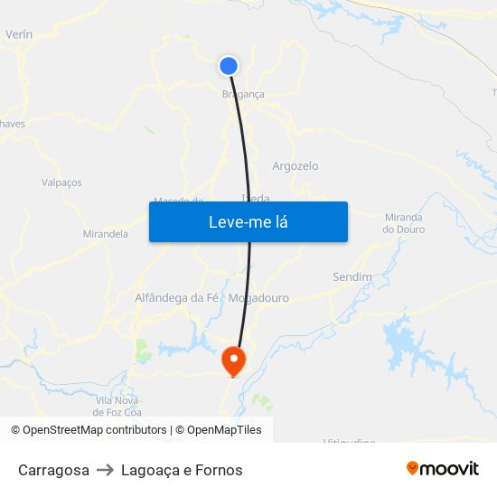 Carragosa to Lagoaça e Fornos map