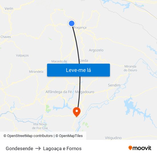 Gondesende to Lagoaça e Fornos map