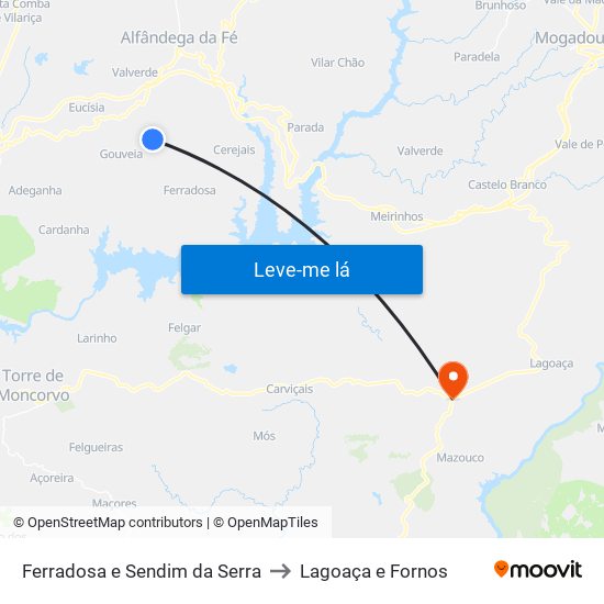 Ferradosa e Sendim da Serra to Lagoaça e Fornos map