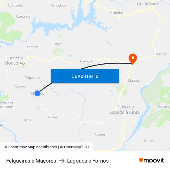 Felgueiras e Maçores to Lagoaça e Fornos map