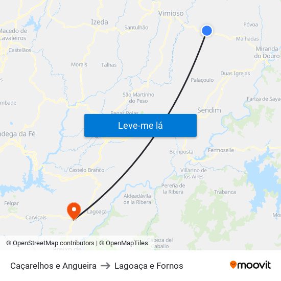 Caçarelhos e Angueira to Lagoaça e Fornos map