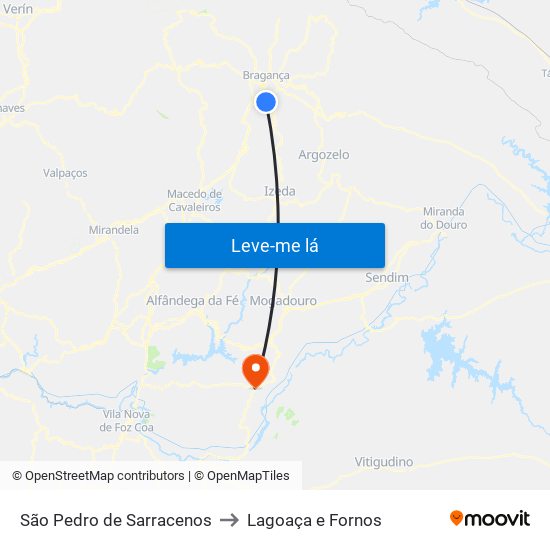 São Pedro de Sarracenos to Lagoaça e Fornos map