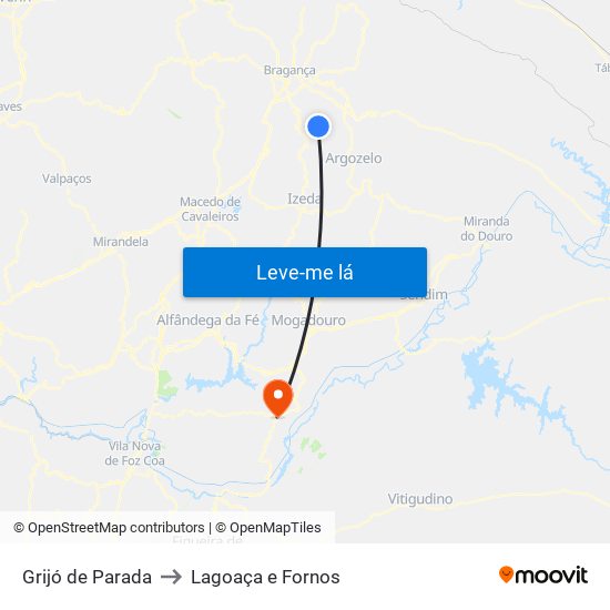 Grijó de Parada to Lagoaça e Fornos map