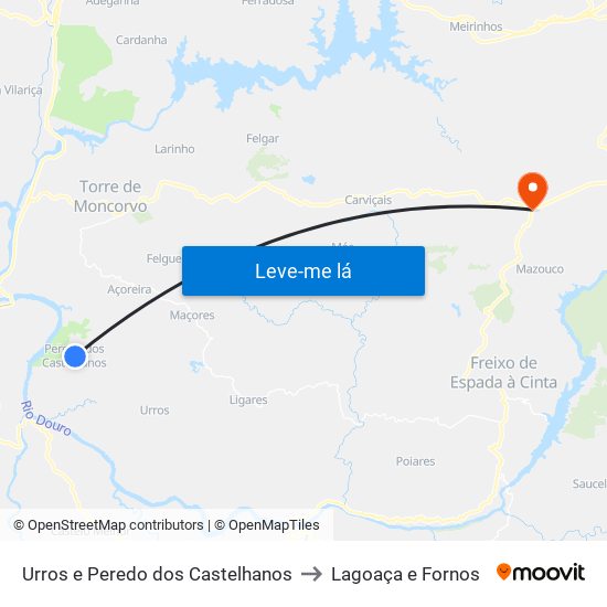 Urros e Peredo dos Castelhanos to Lagoaça e Fornos map