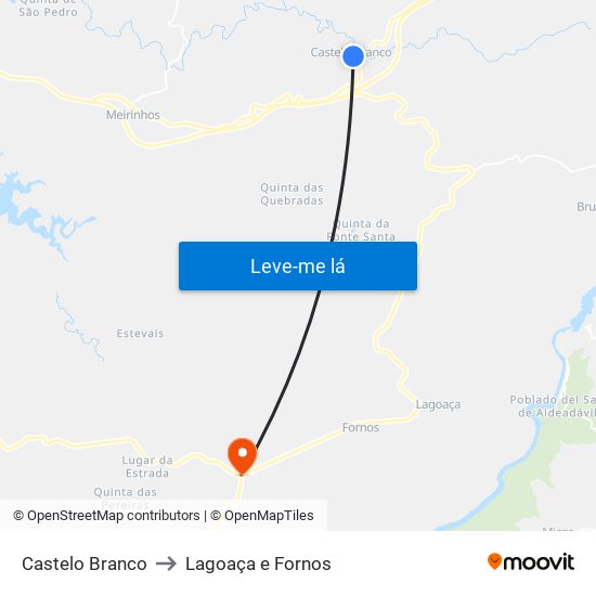 Castelo Branco to Lagoaça e Fornos map