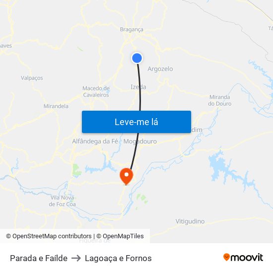 Parada e Faílde to Lagoaça e Fornos map