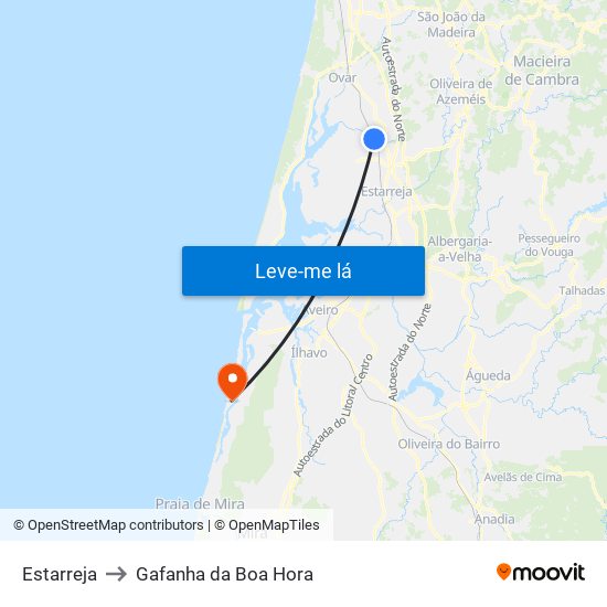 Estarreja to Gafanha da Boa Hora map