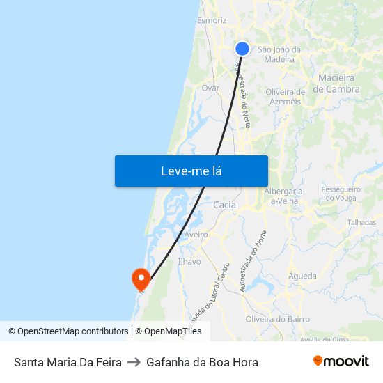 Santa Maria Da Feira to Gafanha da Boa Hora map