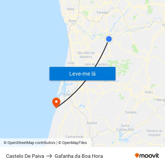 Castelo De Paiva to Gafanha da Boa Hora map