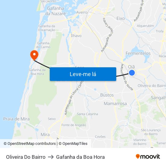 Oliveira Do Bairro to Gafanha da Boa Hora map