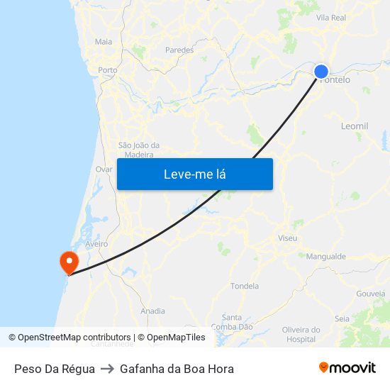 Peso Da Régua to Gafanha da Boa Hora map