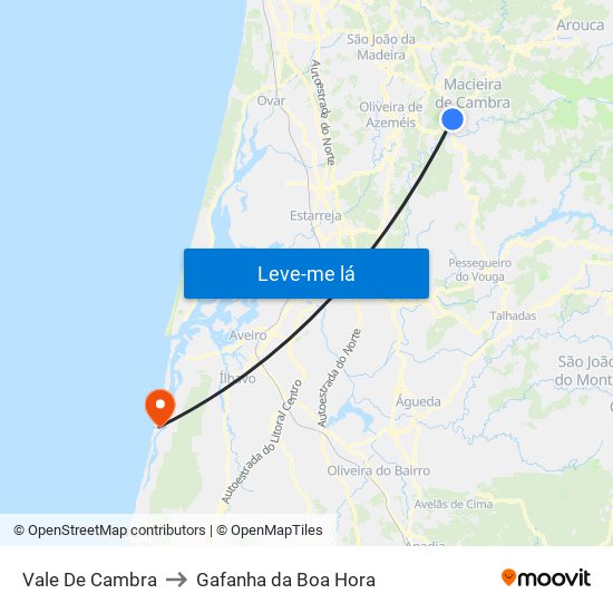 Vale De Cambra to Gafanha da Boa Hora map