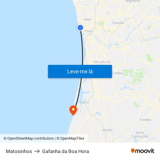 Matosinhos to Gafanha da Boa Hora map