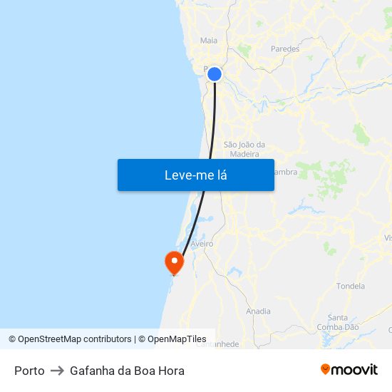 Porto to Gafanha da Boa Hora map