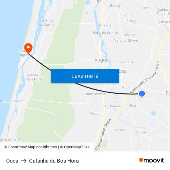 Ouca to Gafanha da Boa Hora map