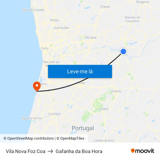 Vila Nova Foz Coa to Gafanha da Boa Hora map