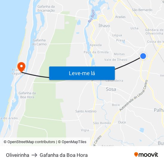 Oliveirinha to Gafanha da Boa Hora map