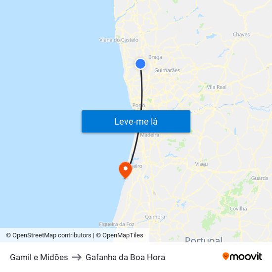 Gamil e Midões to Gafanha da Boa Hora map