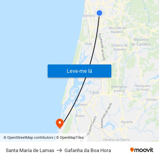 Santa Maria de Lamas to Gafanha da Boa Hora map