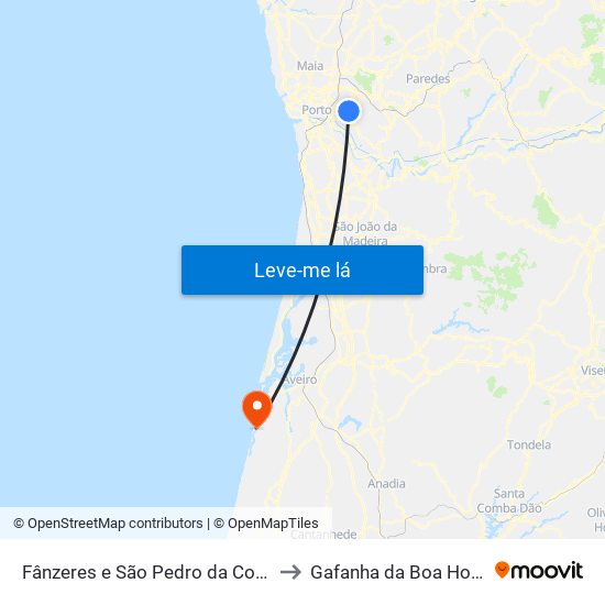 Fânzeres e São Pedro da Cova to Gafanha da Boa Hora map