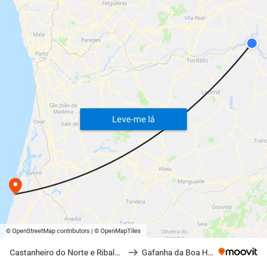 Castanheiro do Norte e Ribalonga to Gafanha da Boa Hora map