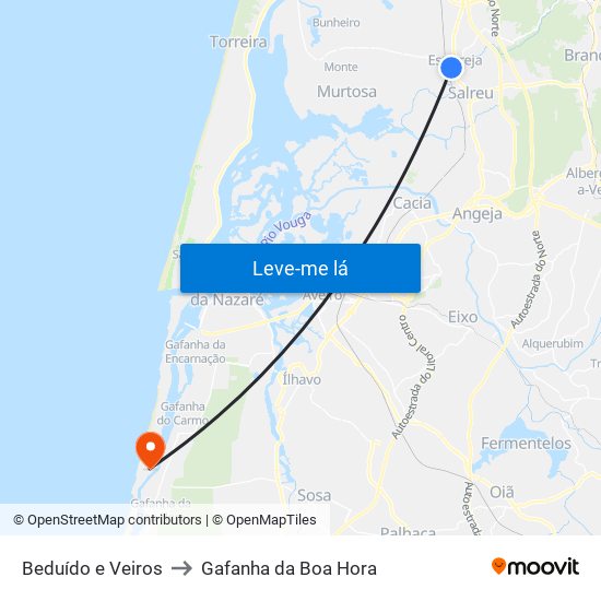 Beduído e Veiros to Gafanha da Boa Hora map