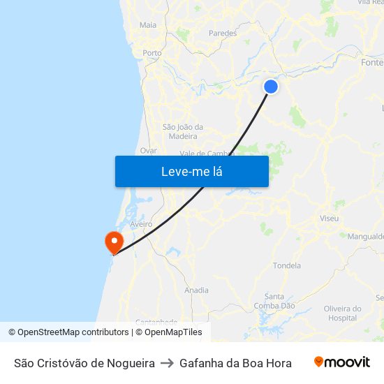 São Cristóvão de Nogueira to Gafanha da Boa Hora map