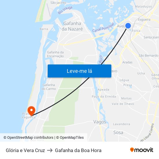 Glória e Vera Cruz to Gafanha da Boa Hora map