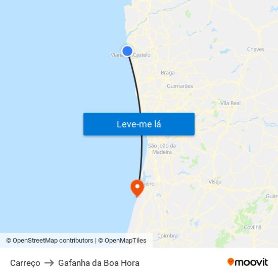Carreço to Gafanha da Boa Hora map