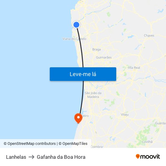 Lanhelas to Gafanha da Boa Hora map
