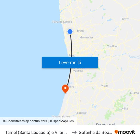 Tamel (Santa Leocádia) e Vilar do Monte to Gafanha da Boa Hora map