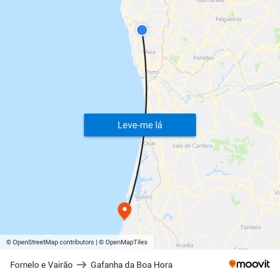 Fornelo e Vairão to Gafanha da Boa Hora map