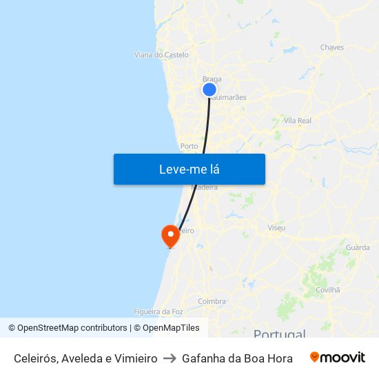 Celeirós, Aveleda e Vimieiro to Gafanha da Boa Hora map