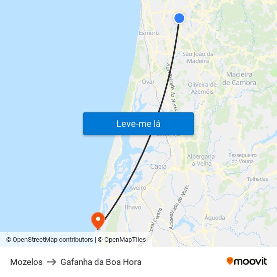 Mozelos to Gafanha da Boa Hora map