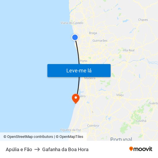 Apúlia e Fão to Gafanha da Boa Hora map