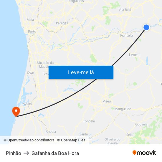 Pinhão to Gafanha da Boa Hora map